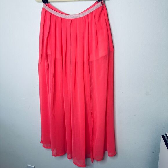 Love Riche Pink Flowy Sheer Maxi Attached Short Slip Silver Shimmer Waist L - Picture 2 of 12